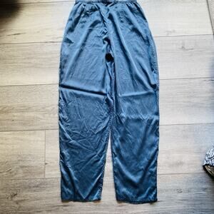 Citron Santa Monica 100% Silk Teal Blue Wide-Leg Pants XL Minimalist Art to Wear